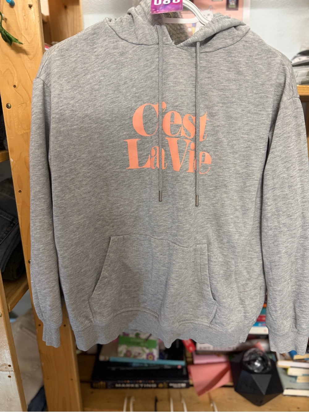 H&M Gray Hoodie with Coral Pink 'C'est La Vie' Print